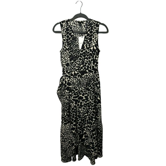 NWT Who What Wear Women's Animal Print Black Sleeveless Ruffle Trim Dress SZ XS - Picture 2 of 7